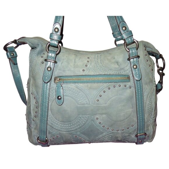 COACH 2010 15276 Embossed & Studded Blue Leather Alex Satchel Handbag - Picture 2 of 13